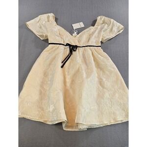 Heyson Babydoll Dress Womens Medium Cream Floral Jacquard V-Neck Flutter Sleeve